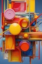 A multicolored abstract pile of plastic objects on a blue background, AI