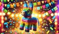 Multicolored pinata shaped like a donkey. Cinco de Mayo.Fiesta banner and poster design Royalty Free Stock Photo