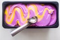 Bright modern summer dessert - neon ice cream flavored with bubble gum