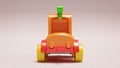 Multicolored plastic toy truck on white background