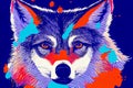 Multicolored portrait of a muzzle of a wolf. paint splatter effect. AI-generated