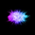 Multicolored powder explosion cloud isolated on black background