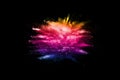 Multicolored powder explosion cloud isolated on black background