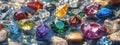 Multicolored precious beautiful stones in water. Selective focus. Royalty Free Stock Photo