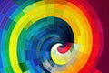 Multicolored psychedelic spiral abstract background. Spiral chromatic color wheel of primary colors photor