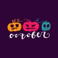 Multicolored pumpkins. Bright vector illustration for Happy Halloween. October.