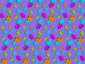 Multicolored puzzle elements on on a lilac background, seamless texture