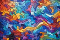 Multicolored puzzle pattern with interlocked pieces