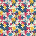 Multicolored Puzzle Piece Pattern on White Background