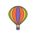 Multicolored rainbow hot air balloon basket pop art style groovy decorative design vector cartoon
