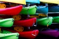 Multicolored rental kayaks Royalty Free Stock Photo