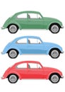 Multicolored retro cars on white background. Vintage car in a realistic style, side view