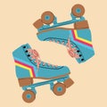 Multicolored retro roller skates, quads. Vector illustration in flat cartoon style.