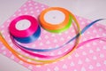 Multicolored ribbons for handmade products. Passion for the soul