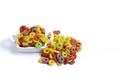 multicolored ring shaped cereals. White background