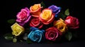 Multicolored Roses Bouquet on Black Background Royalty Free Stock Photo