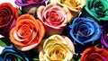 Multicolored roses flowers oil painting on canvas, beautiful colorful flowers background