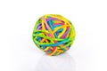 Multicolored rubber band ball on white