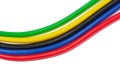 Multicolored rubber tubes on a white background, top view
