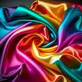 Multicolored satin fabric is shown in this image with black background. Generative AI Royalty Free Stock Photo