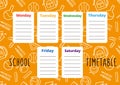 Multicolored school timetable on the repeatable background with school supplies