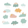 multicolored Set of clouds flat cartoon. Vector flat cartoon illustration for web sites and banners design. Royalty Free Stock Photo