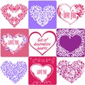 Multicolored set of greeting cards with hearts. Vector illustration Royalty Free Stock Photo