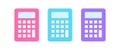 Multicolored set modern calculators with buttons and display fast counting numbers 3d icon template