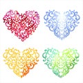 Multicolored set of watercolor heart. Spring or summer design for invitation and greeting cards