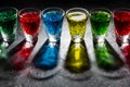 Multicolored shot glasses with Strong alcohol on Dark background