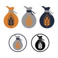 Multicolored simple flat vector icons with bag of wheat. Symbol of knotted sack with spikelet. Concept of the harvest, the natural Royalty Free Stock Photo