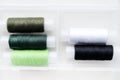 Multicolored skeins of thread in the set. The threads are in a plastic box Royalty Free Stock Photo