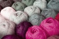 Multicolored skeins yarn, wool threads for knitting needles and crochet, for materials on textile arts, hobbies and leisure,