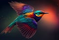 multicolored small bird flying illustration