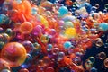 Multicolored soap bubbles, abstract background, moving chaotically, suitable for colorful design