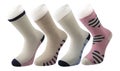 Multicolored socks set in different designs, Knitted knee high socks. High resolution photo isolated on white background Royalty Free Stock Photo