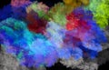 Multicolored soft abstract clouds on a black background. Abstract fractal colorful background. 3D rendering. Royalty Free Stock Photo