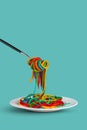 Multicolored spaghetti creative idea