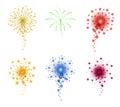 Multicolored sparkling fireworks. New year, Christmas, festival or holidays celebration vector elements.