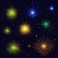 Multicolored sparkling vector blue, golden, green, red fireworks