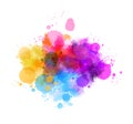 Multicolored splash watercolor paint blot - template for your designs.