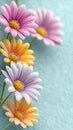 Multicolored spring flowers on a blue background with copy space for text. Royalty Free Stock Photo