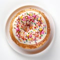 Multicolored Sprinkle Covered Donut - Aerial View 3d Rendering