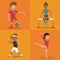 Multicolored square buttons set of athletes of differents sports Royalty Free Stock Photo