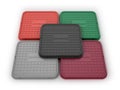 Multicolored square manholes on a white background. Royalty Free Stock Photo
