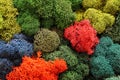 Multicolored stabilized moss for ecological interior design close up