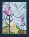 Multicolored stained glass illustration with floral rose motif vector