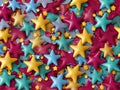 Multicolored star shaped confetti background, 3D illustration, stars confetti, decorative background made of thousands of