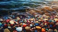 Multicolored stone, sparkling, overflowing the waves, morning,