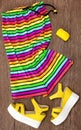 Multicolored striped sleeveless romper and accessories